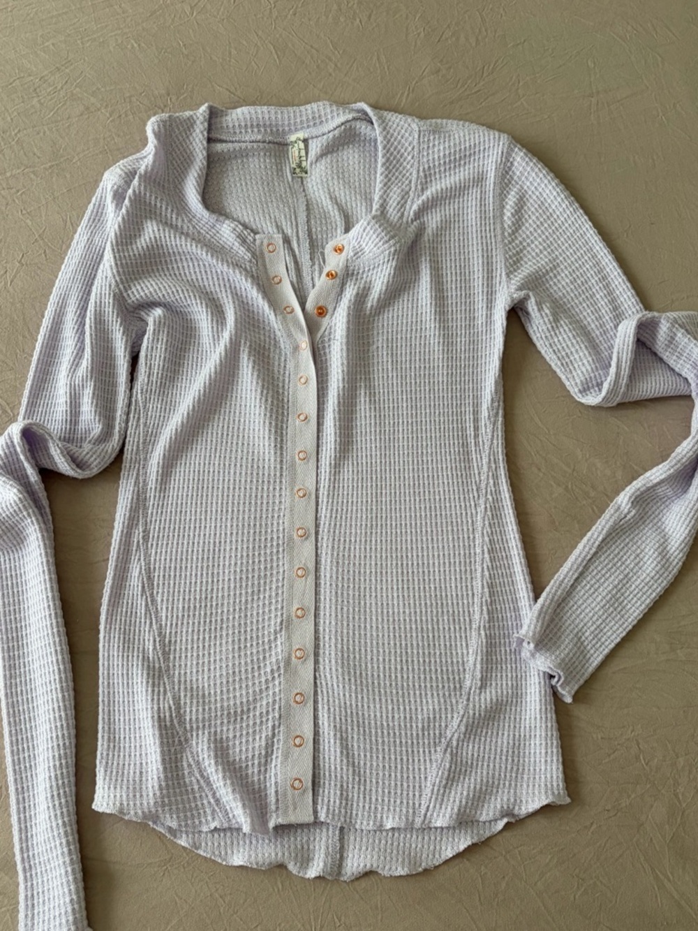 Like new size M Free People Pale Lavender Waffle Henley Long Sleeve Top